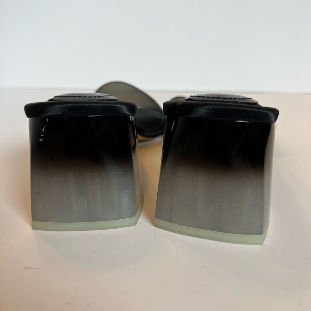 Good American Black Block Heel Square Toe Mule Slide Sandals Size8 - Picture 7 of 10